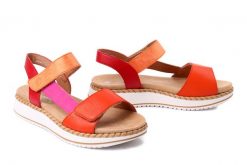 RIEKER REMONTE D3J50-38 orange, sandały damskie. Pomarańczowe sandały damskie Rieker Remonte, bez wzorów, bez obcasa, bez zapięcia. Za 287.92 zł.