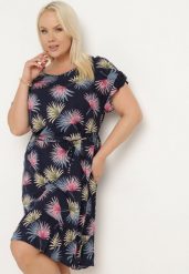 Granatowo-Różowa Bawełniana Sukienka z Florystycznym Motywem i Wiązaniem w Talii Rissani. Niebieskie sukienki damskie Born2be, na lato, l, bez wzorów, z bawełny, bez kołnierzyka, bez ramiączek, midi. Za 54.99 zł.