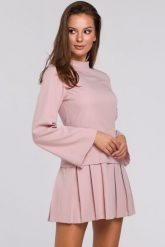 Elegancka sukienka mini z kontrafałdami różowa. Czerwone sukienki damskie Sukienki.shop, l, bez wzorów, eleganckie, bez kołnierzyka, bez ramiączek, mini, rozkloszowane. W wyprzedaży za 195.00 zł.
