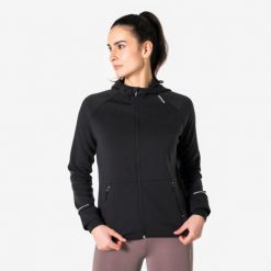 Bluza do biegania damska Kiprun Run 500 Warm ocieplana. Zielone bluzy damskie KIPRUN, na zimę, xl, bez wzorów, z materiału, bez ramiączek, bez kaptura. Za 119.99 zł.