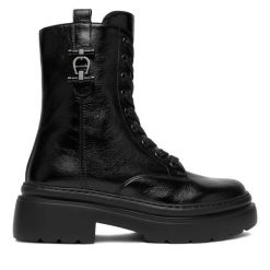 Trzewiki Aigner. Czarne botki damskie Aigner, bez wzorów, bez obcasa, na płaskiej podeszwie, bez zapięcia. Za 1,539.00 zł.