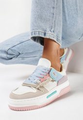 Biało-Różowe Sneakersy na Platformie z Ozdobnym Sznurowaniem Awidea. Białe obuwie sportowe damskie Born2be, bez wzorów, z jeansu, bez zapięcia. Za 89.99 zł.