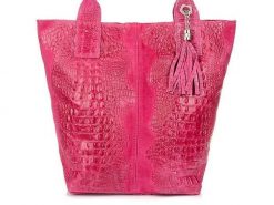 Shopper bag wężowy skórzany fuksja L94. Czerwone shopperki damskie z aplikacjami, z materiału, małe, zamszowe, bez dodatków. Za 230.99 zł.