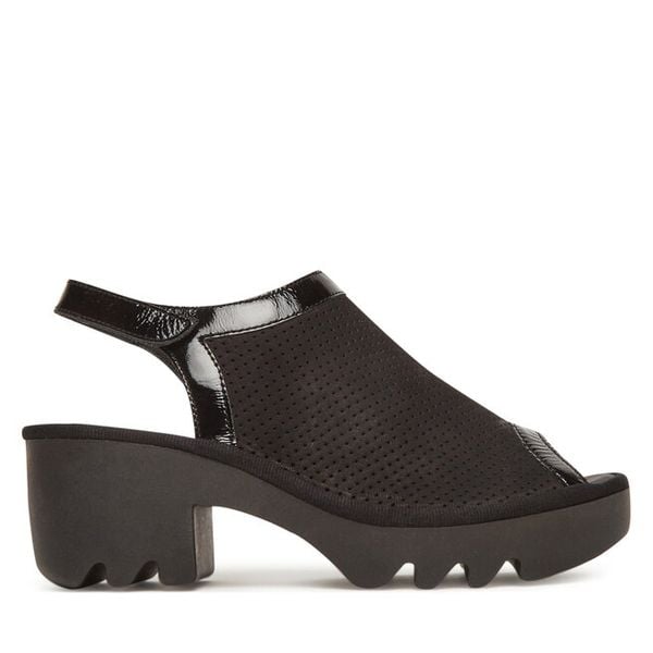 Sandały Fly London. Czarne sandały damskie Fly London, bez wzorów, bez obcasa, na słupku, bez zapięcia. Za 449.99 zł.