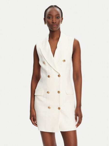 Elisabetta Franchi Sukienka koszulowa AB85352E2 360 Biały Regular Fit. Białe sukienki damskie Elisabetta Franchi, bez wzorów, ze lnu, bez kołnierzyka, bez ramiączek, koszulowe. Za 1,499.00 zł.