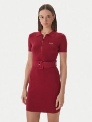 Guess Sukienka dzianinowa V6RK08 Z4642 Bordowy Slim Fit. Czerwone sukienki damskie Guess, s, z aplikacjami, z dzianiny, bez kołnierzyka, bez ramiączek. Za 524.99 zł.