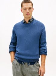 Tommy Hilfiger sweter z dzianiny Mężczyźni Bawełna niebieski, XL. Niebieskie swetry męskie Tommy Hilfiger, m, bez wzorów, z bawełny, bez kołnierzyka, bez ramiączek. Za 279.95 zł.