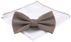 Mucha Męska z Poszetką (Zestaw) - Chattier - Stalowy Odcień Beżu. Szare krawaty i muchy Chattier, bez wzorów, eleganckie. Za 59.00 zł.