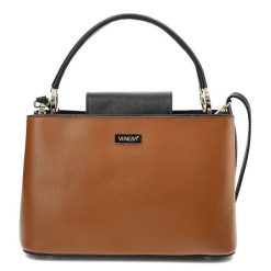 Brązowa Torebka Damska Stylowy Kuferek Venezia. Brązowe torebki wizytowe damskie Venezia, bez wzorów, ze skóry, na ramię, bez dodatków. Za 469.00 zł.