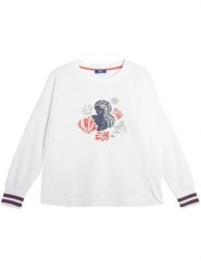Sweter Damski TBS Melisron. Białe swetry nierozpinane damskie TBS, na lato, s, bez wzorów, z bawełny, eleganckie, bez kołnierzyka, bez ramiączek. Za 339.00 zł.