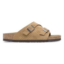 Klapki męskie BIRKENSTOCK ZÜRICH LEVE DOTTED NEW BEIGE. Brązowe klapki męskie Birkenstock, bez wzorów, bez zapięcia. Za 397.99 zł.
