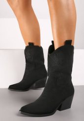 Czarne Botki Kowbojki na Stożkowym Obcasie Arstevia. Czarne botki damskie Born2be, bez wzorów, z jeansu, eleganckie, bez obcasa, na obcasie, bez zapięcia. Za 139.99 zł.