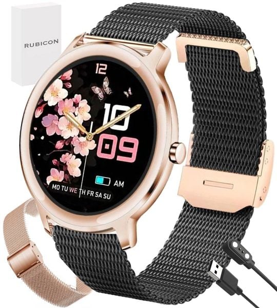 Zegarek SMARTWATCH RUBICON RNBE66 rosegold / 2 siatki mesh. Zegarki smartwatch Rubicon, bez wzorów, z meshu. Za 199.00 zł.