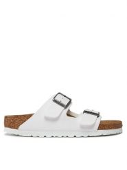 Birkenstock Klapki Arizona Birko-Flor 552683 Biały. Białe klapki damskie Birkenstock, bez wzorów, ze skóry, bez obcasa, bez zapięcia. Za 399.99 zł.