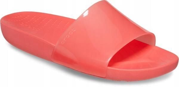Klapki Dla Dorosłych Crocs Splash Glossy Slide. Czerwone klapki damskie Crocs, bez wzorów, z materiału, bez obcasa, bez zapięcia. Za 99.99 zł.