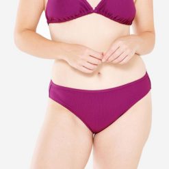 Dół kostiumu kąpielowego surfingowego damski Olaian Nina teksturowany. Fioletowe bikini OLAIAN, bez wzorów, z elastanu. Za 39.99 zł.