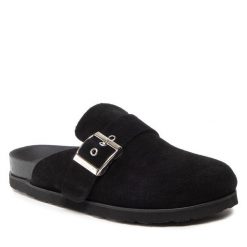 Klapki Genuins. Czarne klapki damskie Genuins, bez wzorów, bez obcasa, bez zapięcia. Za 359.99 zł.