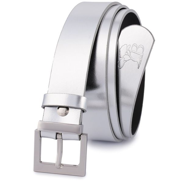 Pasek skórzany BELTIMORE r.100-115 cm D70 srebrny. Szare paski damskie bez wzorów. Za 54.90 zł.