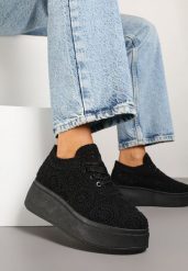 Czarne Szydełkowe Sneakersy Typu Tenisówki na Platformie Filalena. Czarne trampki i tenisówki damskie Renee, bez wzorów, z jeansu, bez zapięcia. Za 69.99 zł.