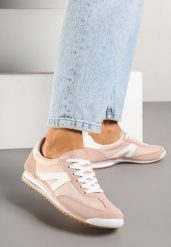 Jasnoróżowe Sneakersy Klasyczne Tenisówki Zdobione Przeszyciami Bortewi. Czerwone trampki i tenisówki damskie Renee, z aplikacjami, z jeansu, bez zapięcia. Za 79.99 zł.