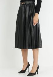 Czarna Spódnica Plisowana z Imitacji Skóry Obono. Czarne spódnice damskie Born2be, na co dzień, s, bez wzorów, ze skóry, eleganckie, midi, koszulowe. Za 89.99 zł.