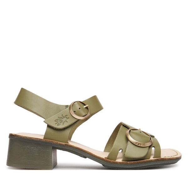 Sandały Fly London. Zielone sandały damskie Fly London, bez wzorów, bez obcasa, na słupku, bez zapięcia. Za 387.99 zł.