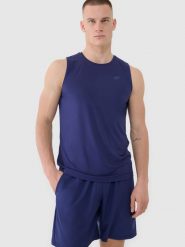 4F Tank top regular szybkoschnący męski - granatowy XXL. Niebieskie koszulki sportowe męskie 4F, m, bez wzorów, z dzianiny, bez ramiączek, na fitness i siłownię. W wyprzedaży za 49.99 zł.