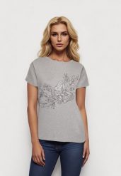 Szary Klasyczny Bawełniany T-shirt z Nadrukiem Wiloa. Szare t-shirty damskie Born2be, l, bez wzorów, z bawełny, klasyczne, bez kołnierzyka, bez ramiączek. Za 34.99 zł.