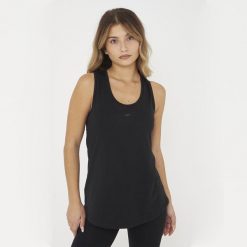 Top fitness damski MIMAS czarny. Czarne topy damskie Legea, bez wzorów, z bawełny, sportowe, bez kołnierzyka, bez ramiączek. Za 68.00 zł.