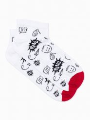 Skarpety męskie krótkie w napisy - białe V25 U177 - 43/46. Białe skarpety męskie Ombre Clothing, bez wzorów, z bawełny. W wyprzedaży za 3.99 zł.
