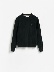 Sweter z haftem - ciemnozielony. Zielone swetry męskie Reserved, l, bez wzorów, z bawełny, bez kołnierzyka, bez ramiączek. Za 149.99 zł.