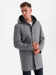 Melanżowy długi męski płaszcz z kapturem – beżowy V2 OM-COWC-0122 - XXL. Brązowe płaszcze męskie Ombre Clothing, na zimę, l, bez wzorów, z materiału, eleganckie, bez kołnierzyka, z kapturem. Za 359.99 zł.