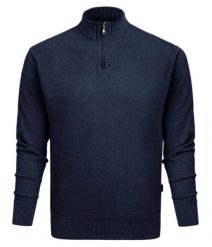 Wełniany Sweter z Wysokim Dekoltem na Zamek - Pako Jeans - Granatowy. Niebieskie swetry męskie Pako Jeans, l, bez wzorów, z jeansu, bez kołnierzyka, bez ramiączek. Za 219.00 zł.