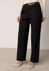 Czarne Garniturowe Spodnie VICES na Kant z Wszytym Paskiem z Klamrą Azivore. Czarne spodnie materiałowe damskie Born2be, bez wzorów, z jeansu, eleganckie. Za 139.99 zł.