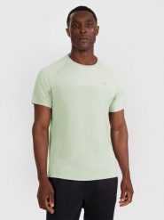 4F Koszulka treningowa szybkoschnąca męska - turkusowa M. Niebieskie t-shirty męskie 4F, m, bez wzorów, z materiału, bez kołnierzyka, bez ramiączek. Za 139.99 zł.