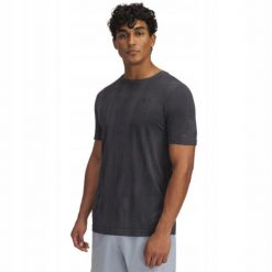 Koszulka treningowa krótki rękaw Under Armour szara. Szare bluzki damskie Under Armour, bez wzorów, sportowe, bez kołnierzyka, bez ramiączek. W wyprzedaży za 126.79 zł.