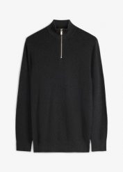 Bluza ze stójką z czystej bawełny. Niebieskie bluzy męskie bonprix, m, bez wzorów, z bawełny, bez ramiączek, bez kaptura. Za 109.99 zł.