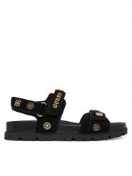 Guess Sandały FLPFLO ESU03 Czarny. Czarne sandały damskie Guess, z aplikacjami, z materiału, bez obcasa, na płaskiej podeszwie, bez zapięcia. Za 549.99 zł.