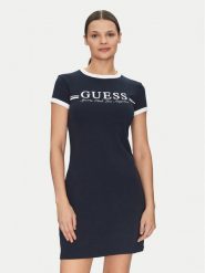 Guess Sukienka codzienna V5GK02 KCQX1 Granatowy Slim Fit. Niebieskie sukienki damskie Guess, na co dzień, xs, z aplikacjami, z bawełny, bez kołnierzyka, bez ramiączek, proste. Za 179.99 zł.