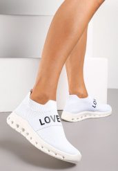 Białe Buty Sportowe z Napisem LOVE i Elastyczną Cholewką Alaissa. Białe obuwie sportowe damskie Renee, bez wzorów, z okrągłym noskiem, bez zapięcia. Za 44.99 zł.