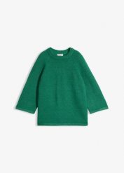Koszulka z dzianiny oversize. Szare bluzki damskie bonprix, bez wzorów, z dzianiny, bez kołnierzyka, bez ramiączek. Za 64.99 zł.