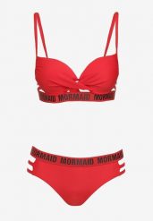 Czerwone Bikini Ozdobione Paseczkami i Napisami Zaralia. Czerwone bikini Born2be, z aplikacjami. Za 64.99 zł.
