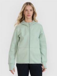 4F Bluza dresowa rozpinana z kapturem damska - miętowa XS. Niebieskie bluzy damskie 4F, uniwersalny, bez wzorów, z dresówki, eleganckie, bez ramiączek, z kapturem. W wyprzedaży za 169.99 zł.