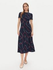 Tommy Hilfiger Sukienka codzienna Modern F&F Midi Dress WW0WW44547 Granatowy Regular Fit. Niebieskie sukienki damskie Tommy Hilfiger, na co dzień, xs, bez wzorów, z bawełny, bez kołnierzyka, bez ramiączek, midi, proste. Za 319.99 zł.
