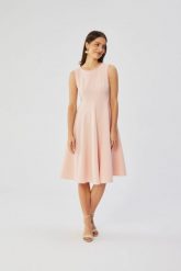 Elegancka rozkloszowana sukienka koktajlowa pudrowy róż. Czerwone sukienki damskie Stylove, do pracy, l, bez wzorów, z elastanu, biznesowe, bez kołnierzyka, bez ramiączek, midi, dopasowane. Za 429.00 zł.