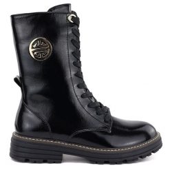 Botki damskie lakierowane workery ocieplane czarne Jezzi ASA259-10. Czarne botki damskie Jezzi, bez wzorów, z lakierowanej skóry, bez obcasa, bez zapięcia. Za 209.99 zł.