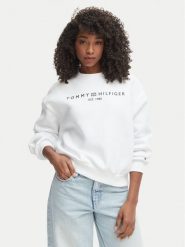 Tommy Hilfiger Bluza WW0WW47831 Biały Regular Fit. Białe bluzy damskie Tommy Hilfiger, l, bez wzorów, z bawełny, bez ramiączek, bez kaptura. Za 409.99 zł.