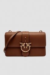 PINKO Brązowa skórzana damska torebka listonoszka Love One Classic ST. Brązowe listonoszki damskie Pinko, bez wzorów, z materiału, bez dodatków. Za 1,399.99 zł.