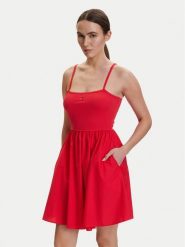 Tommy Jeans Sukienka letnia DW0DW22352 Czerwony Slim Fit. Czerwone sukienki damskie Tommy Jeans, na lato, l, bez wzorów, z bawełny, bez kołnierzyka, bez ramiączek. Za 289.99 zł.