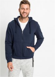 Bluza z kapturem zapinana na zamek. Niebieskie bluzy męskie bonprix, l, bez wzorów, z dresówki, bez ramiączek, z kapturem. Za 109.99 zł.